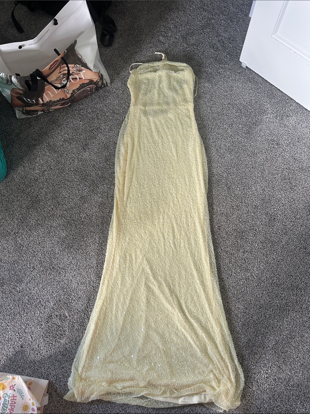 Windsor Strapless Sparkle Maxi Dress In Pale Yellow